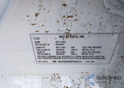 2023 Tesla Model Y Rwd from USA, damaged, VIN 7SAYGDED9PF942211